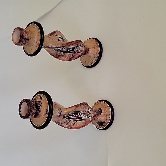 VINTAGE AFRICAN SOAPSTONE CANDLE HOLDER SET, HANDRAFTED - Picture 1 of 7